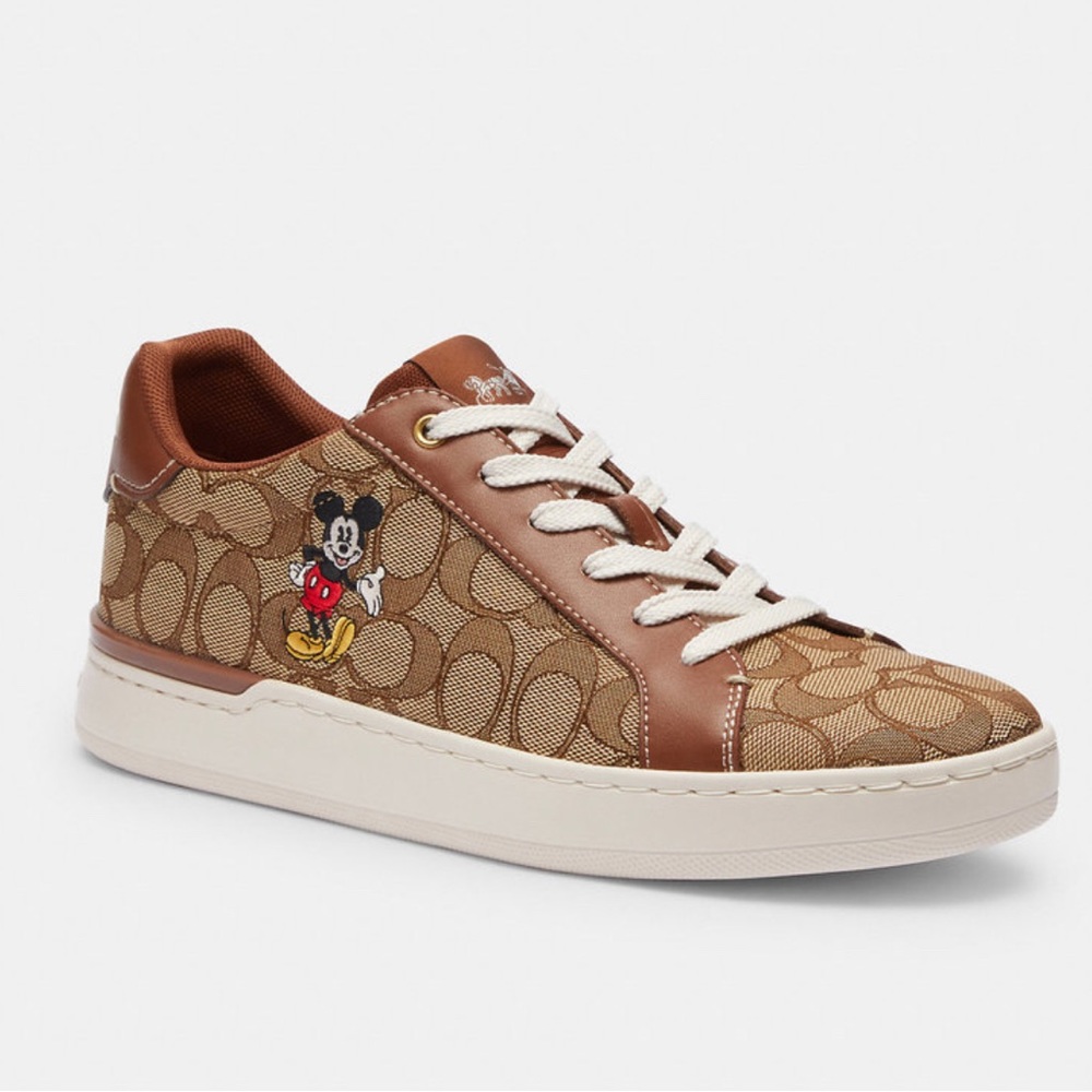 NWT Coach Outlet Disney X Coach Clip Low Top Sneaker Sig Jacquard Mickey Mouse